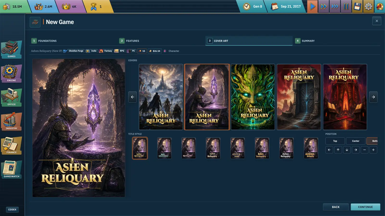Game Dev Dynasty cover-art screen with several illustrated covers and title styles